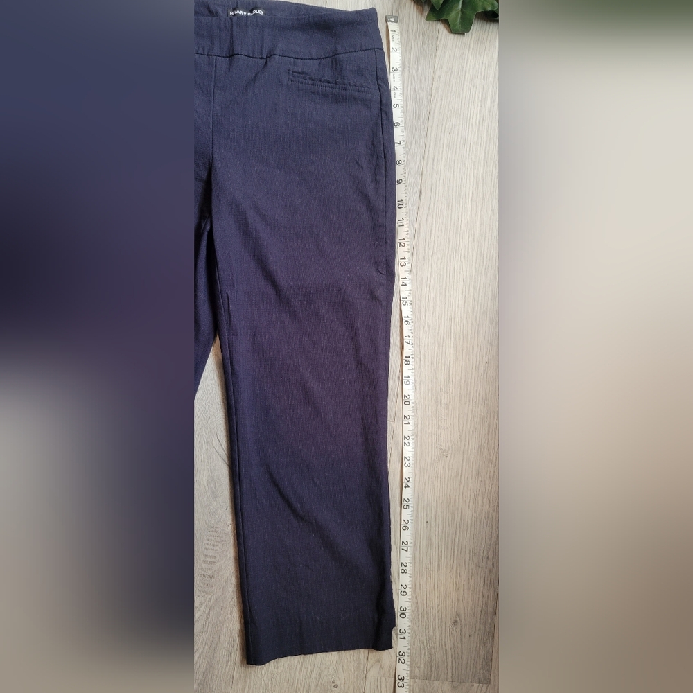 Hilary Radley Dark Navy Textured Cropped Pull-up Pants, Women's Small - Picture 6 of 14